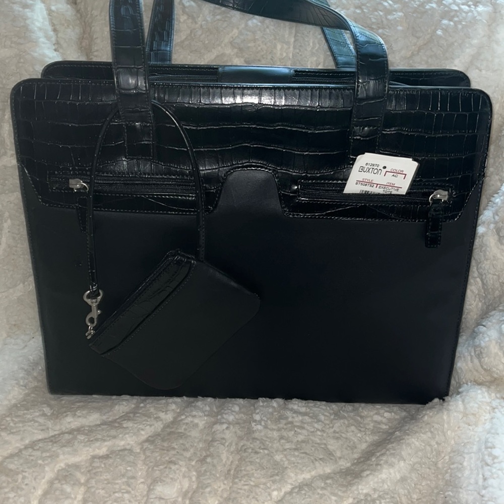 Buxton black all leather exterior executive bag with wristlet